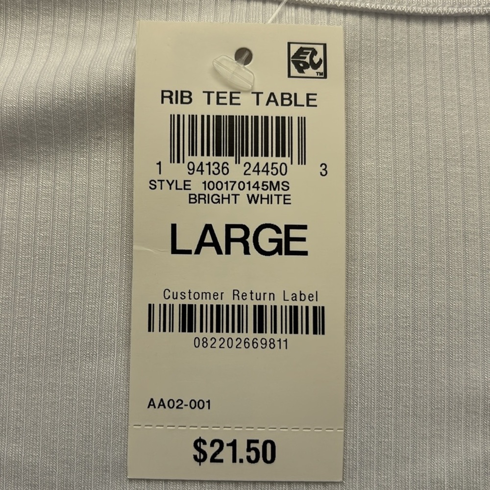 Men's White Ribbed Tee - Picture 3 of 4